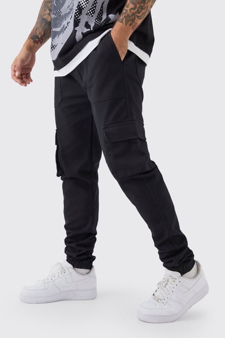 Skinny Fit Elasticated Waist Cuffed Cargo Trousers - Image 1