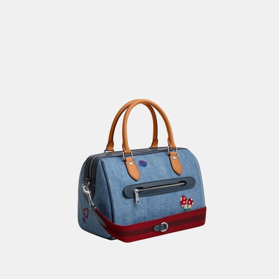 Rowan Satchel Bag In Signature Denim With Patches And Embroidery - Image 2