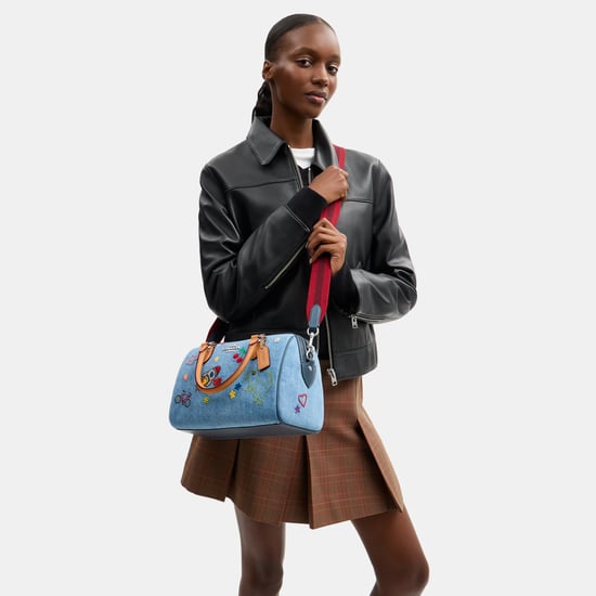 Rowan Satchel Bag In Signature Denim With Patches And Embroidery - Image 5