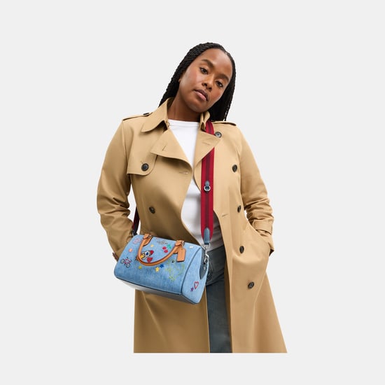 Rowan Satchel Bag In Signature Denim With Patches And Embroidery - Image 6
