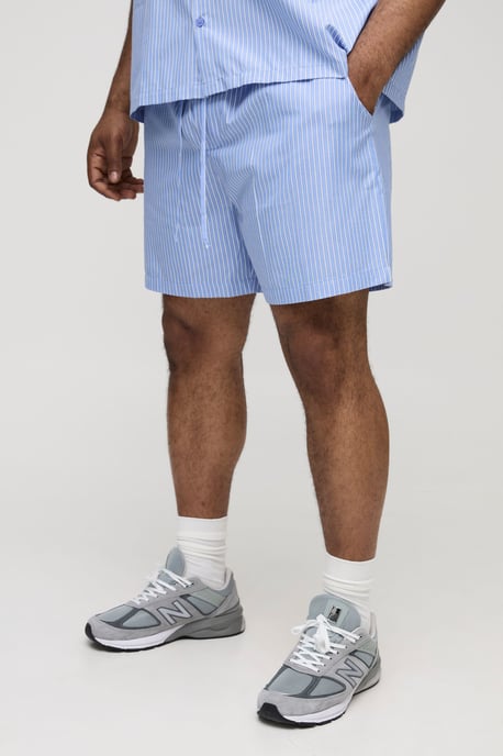 Plus Stripe Poplin Relaxed Fit Drawcord Shorts - Image 1