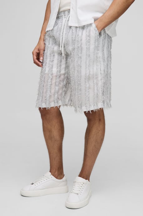 Elasticated Baggy Hyper Texture Long Length Shorts - Image 1