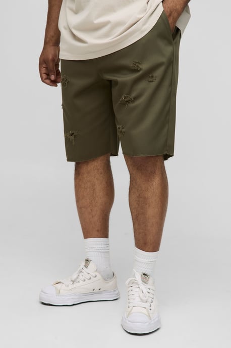 Plus Distressed Raw Hem Relaxed Fit Shorts - Image 1