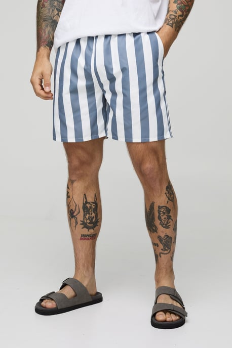 Wide Stripe Print Mid Length Swim Short - Image 1