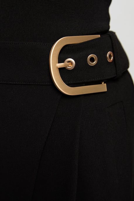 Tailored Crepe Asymmetric Buckle Detail Wide Leg Trouser - Image 3