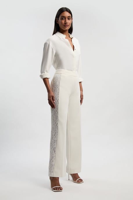 Compact Stretch Lace Mix Tailored Wide Leg Trouser - Image 2