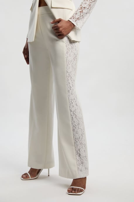 Compact Stretch Lace Mix Tailored Wide Leg Trouser - Image 3