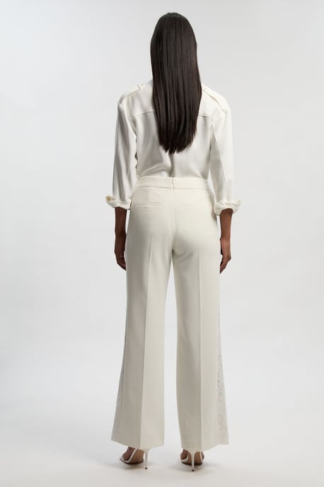 Compact Stretch Lace Mix Tailored Wide Leg Trouser - Image 4