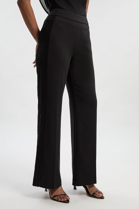 Compact Stretch Lace Mix Tailored Wide Leg Trouser - Image 3