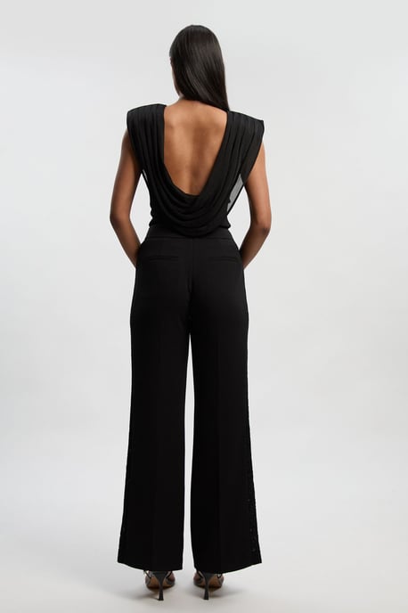 Compact Stretch Lace Mix Tailored Wide Leg Trouser - Image 4