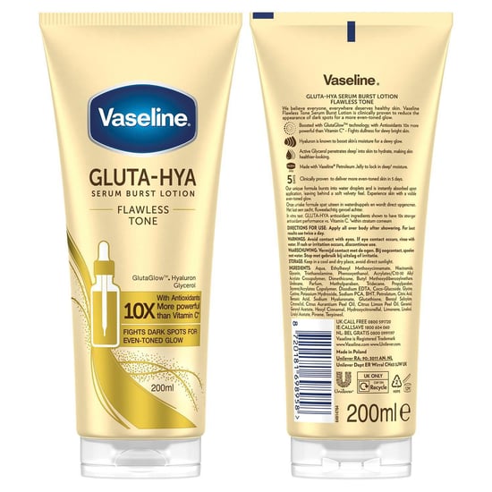 Vaseline Gluta Hya Flawless Tone Body Lotion 200ml & Lip Balm Cocoa 20gm Duo Set - Image 2