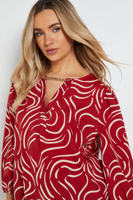 Long Sleeve Swirl Chain Detail Blouse - Image 4