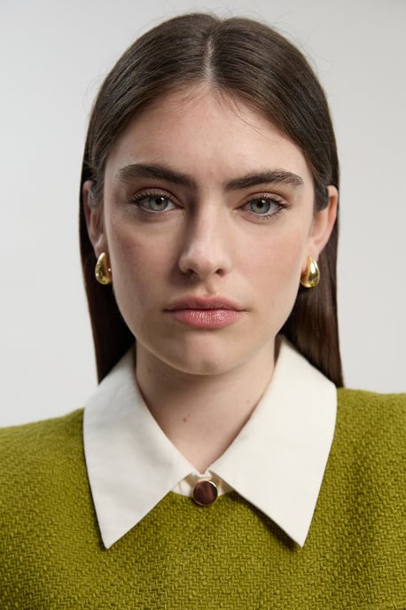Textured Tweed Contrast Collar Pleated Tailored Mini Dress - Image 3