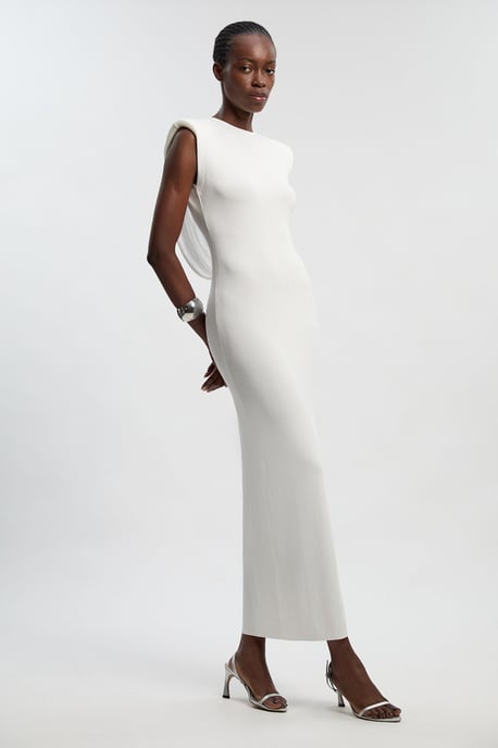 Viscose Blend Slinky Drape Plunge Back Knit Maxi Dress - Image 1
