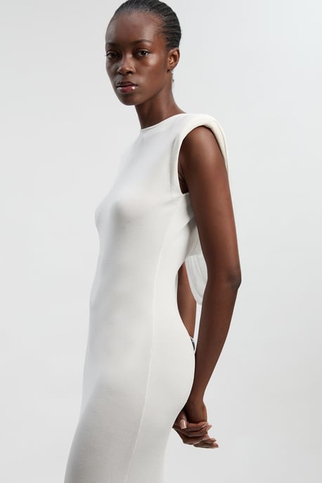 Viscose Blend Slinky Drape Plunge Back Knit Maxi Dress - Image 2
