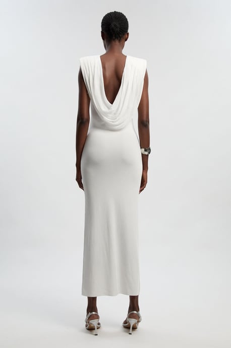 Viscose Blend Slinky Drape Plunge Back Knit Maxi Dress - Image 4