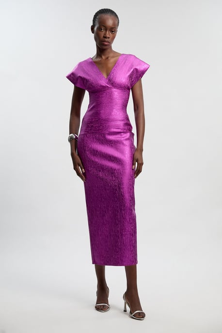 Petite Foil Metallic Figure Form Angel Sleeve Knit Maxi Dress - Image 2