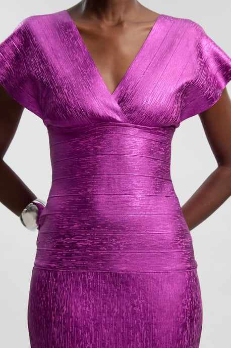 Petite Foil Metallic Figure Form Angel Sleeve Knit Maxi Dress - Image 3