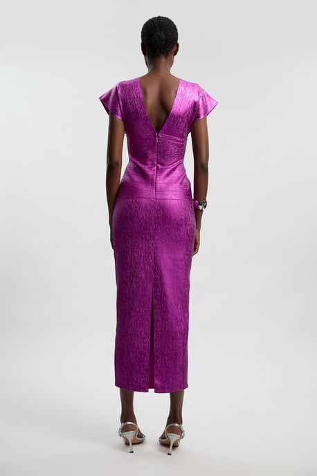 Petite Foil Metallic Figure Form Angel Sleeve Knit Maxi Dress - Image 4