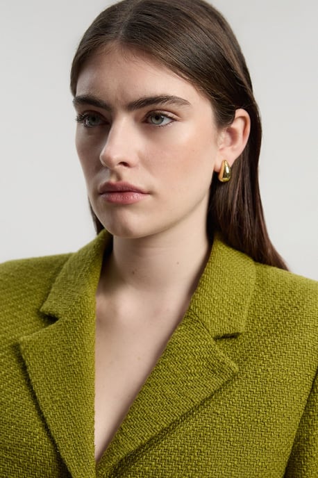 Textured Tweed Pocket Front Tailored Cropped Jacket - Image 2