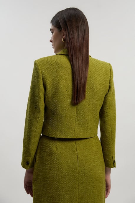 Textured Tweed Pocket Front Tailored Cropped Jacket - Image 4
