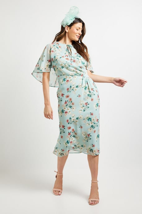Cape Sleeve Ruched Midi Dress - Image 1