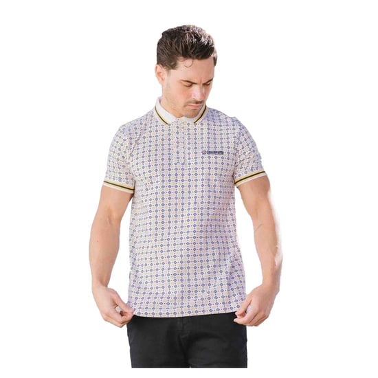 Lambretta Heren Geometrisch Poloshirt (Wit/Navy/Smoke Blue) - Image 3