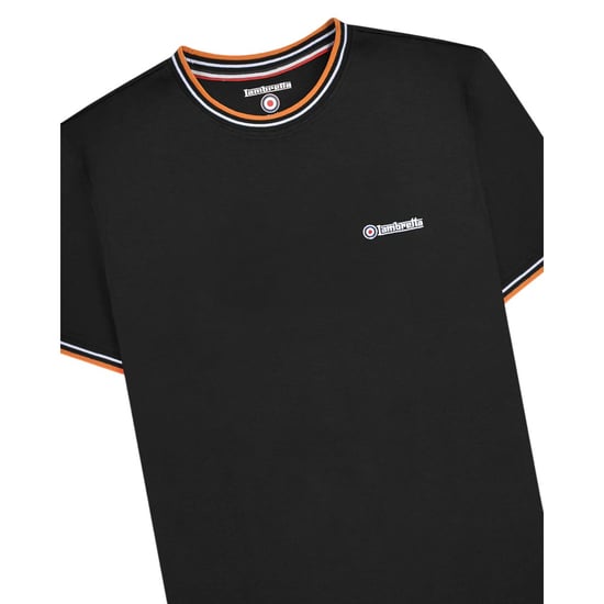 Lambretta Heren AW24 Twin Tip Pique T-shirt (Zwart/Wit/Oranje) - Image 3