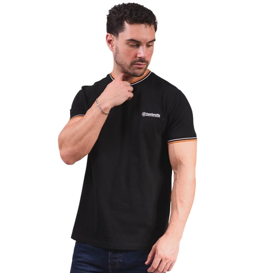 Lambretta Heren AW24 Twin Tip Pique T-shirt (Zwart/Wit/Oranje) - Image 6