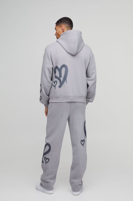 Oversized Boxy All Over Heart Printed Hooded Tracksuit - Image 2