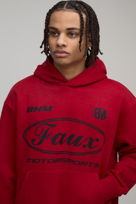 Oversized Boxy Moto Faux Graphic Hooded Tracksuit - Image 3