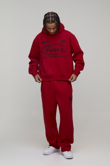 Oversized Boxy Moto Faux Graphic Hooded Tracksuit - Image 4