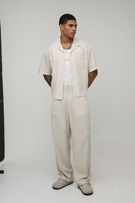 Balloon Fit Linen Blend Half & Half Trouser - Image 4