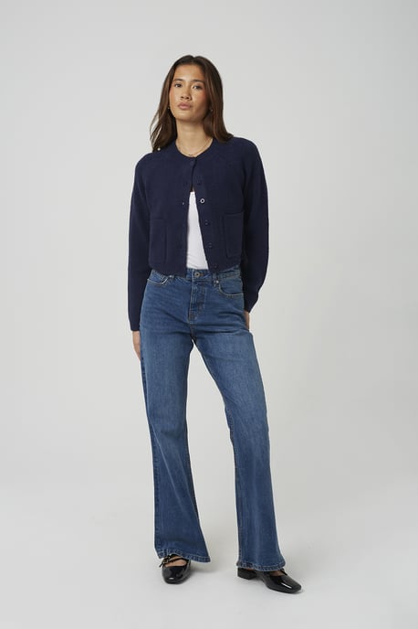 Navy Raglan Sleeve Soft Knit Cardigan - Image 3