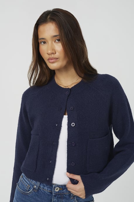 Navy Raglan Sleeve Soft Knit Cardigan - Image 4