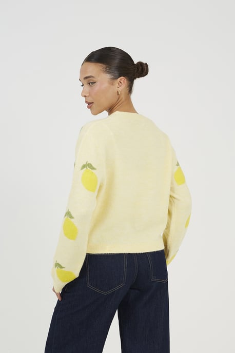 Yellow Soft Touch Lemon Jacquard Knit Cardigan - Image 2