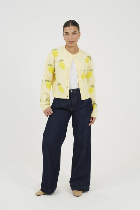 Yellow Soft Touch Lemon Jacquard Knit Cardigan - Image 3