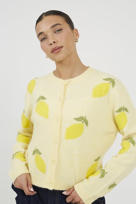 Yellow Soft Touch Lemon Jacquard Knit Cardigan - Image 4