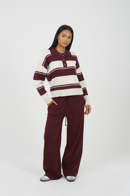 Burgundy Wide Leg Joggers - Image 3
