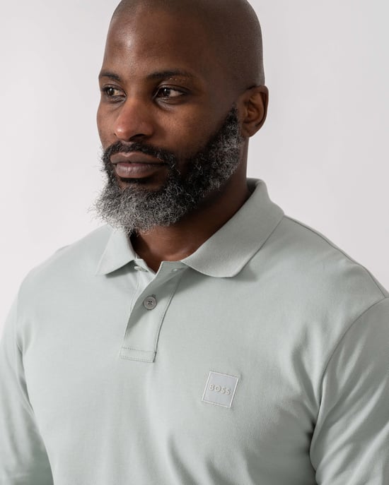 Passerby Long Sleeve Polo Shirt in Light Grey - Image 2
