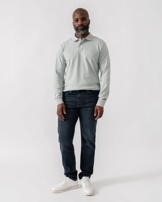 Passerby Long Sleeve Polo Shirt in Light Grey - Image 3