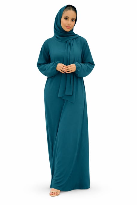 Ladies Abaya With Scarf Attached Comfortable Modest Dress One Size - Image 1