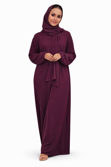 Ladies Abaya With Scarf Attached Comfortable Modest Dress One Size - Image 1