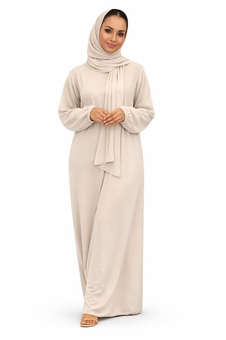 Ladies Abaya With Scarf Attached Comfortable Modest Dress One Size - Image 1