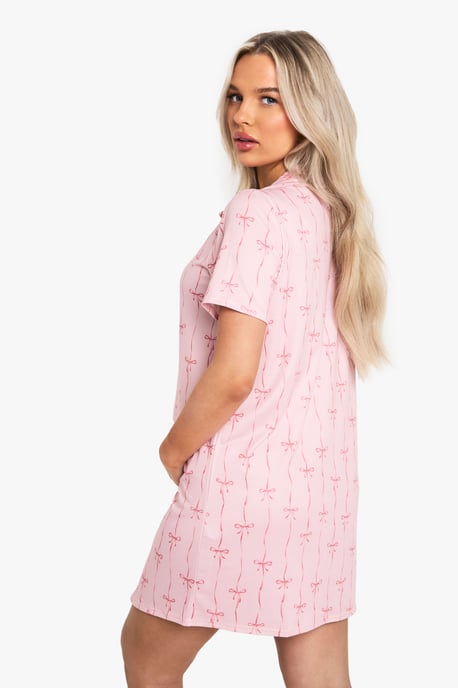 Maternity Bow Print Button Through Collar Nightie - Image 2