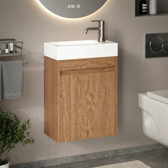 Mirlux Toiletmeubel vivo 40cm warm eiken wastafel wit - Image 1