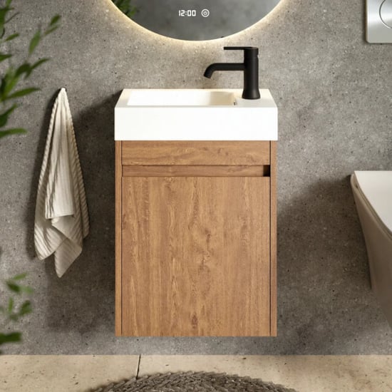 Mirlux Toiletmeubel vivo 40cm warm eiken wastafel wit - Image 2
