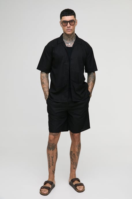 Tall Oversized Linen Deep Pocket Shirt & Short Set - Image 3