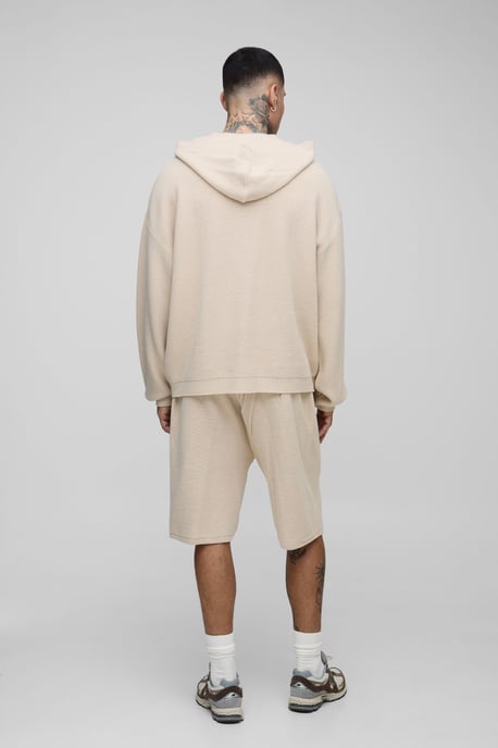 Tall Waffle Knitted Oversized Hoodie & Short Set - Image 2