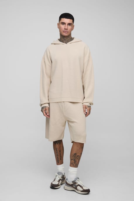 Tall Waffle Knitted Oversized Hoodie & Short Set - Image 3